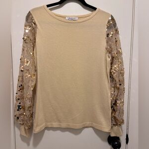 Siani Milano Cream Top with Gold Sequin Sleeves